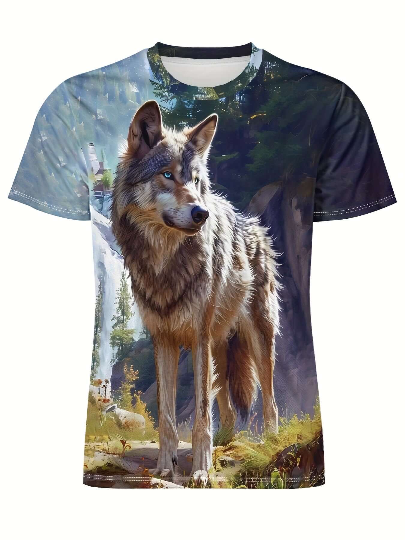 Men's 3D Wolf Print T-Shirt, with Nature-Inspired Design, Quick-dry Fabric