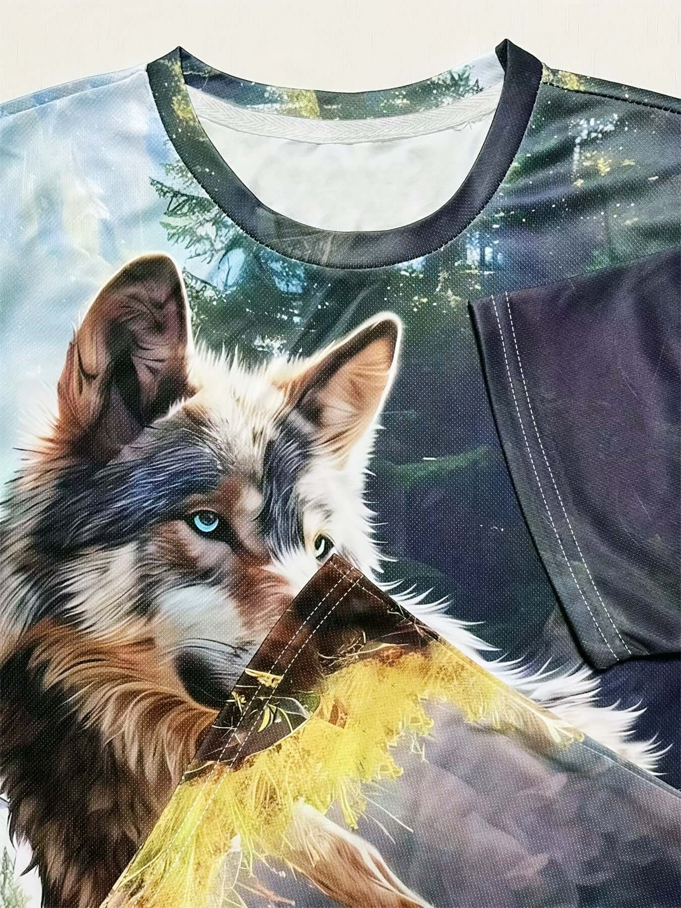 Men's 3D Wolf Print T-Shirt, with Nature-Inspired Design, Quick-dry Fabric