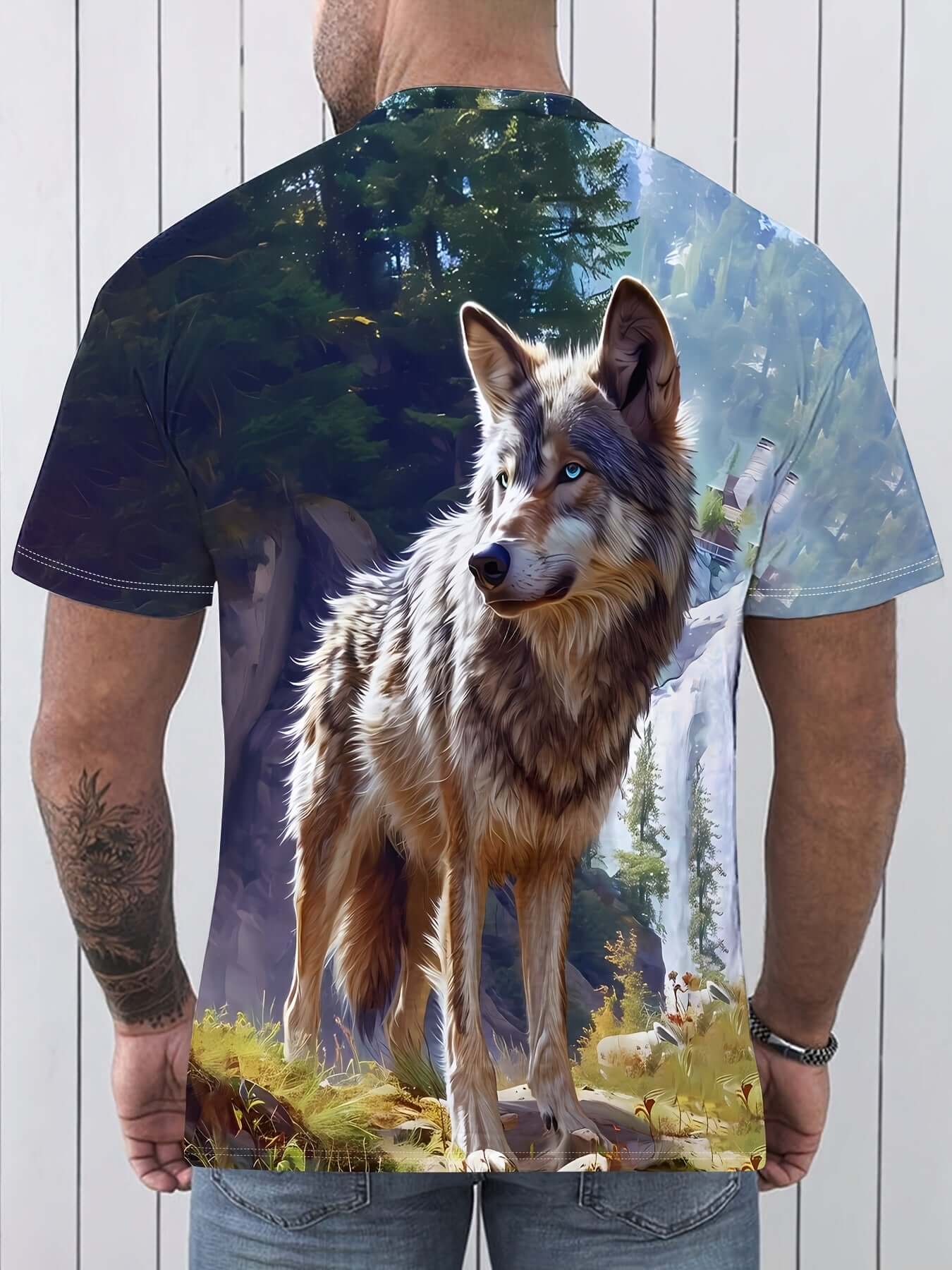 Men's 3D Wolf Print T-Shirt, with Nature-Inspired Design, Quick-dry Fabric