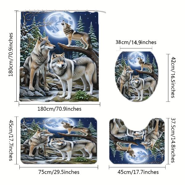 Wolf Themed Bathroom Décor Set with Moonlight Motif