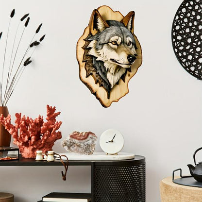 Charming Wooden Wolf & Tiger Head Wall Art - 2D Carved Animal Home Décor