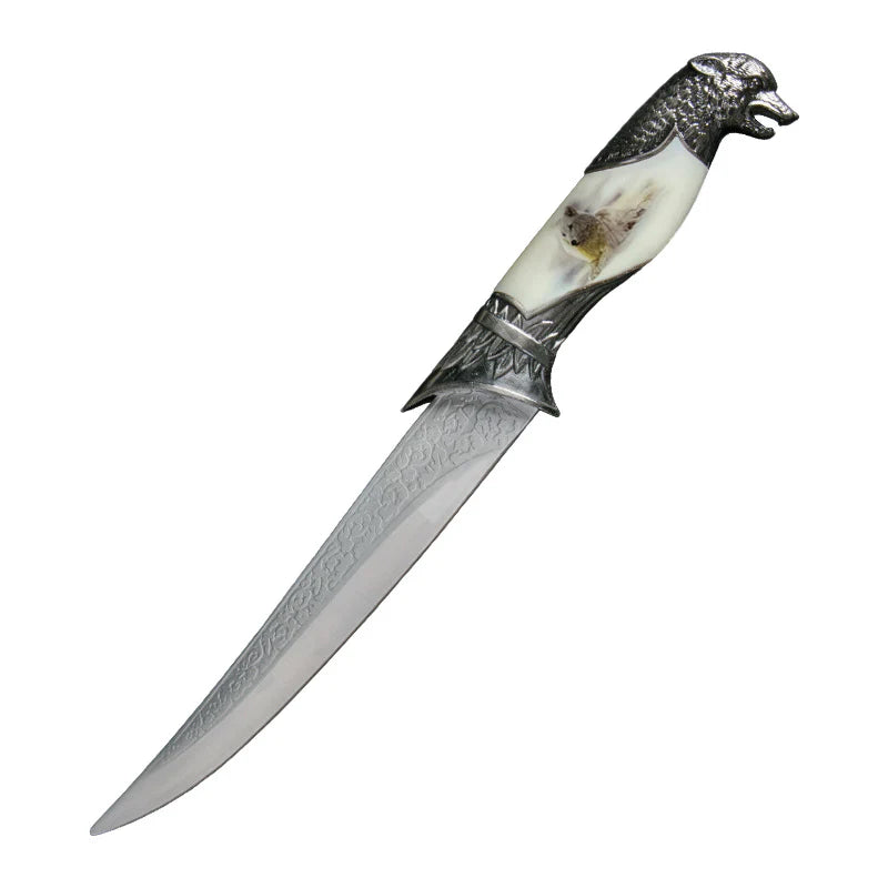 Decorative 13" Wolf-Themed Fixed Blade Collector's Knife With Plastic Stand