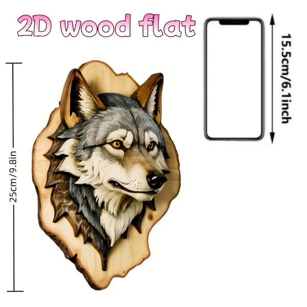 Charming Wooden Wolf & Tiger Head Wall Art - 2D Carved Animal Home Décor