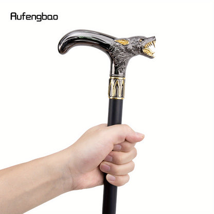 Golden Black Wolf Head Biting Walking Cane