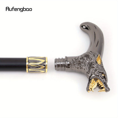 Golden Black Wolf Head Biting Walking Cane