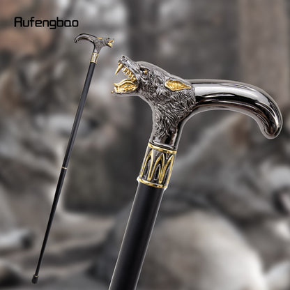 Golden Black Wolf Head Biting Walking Cane