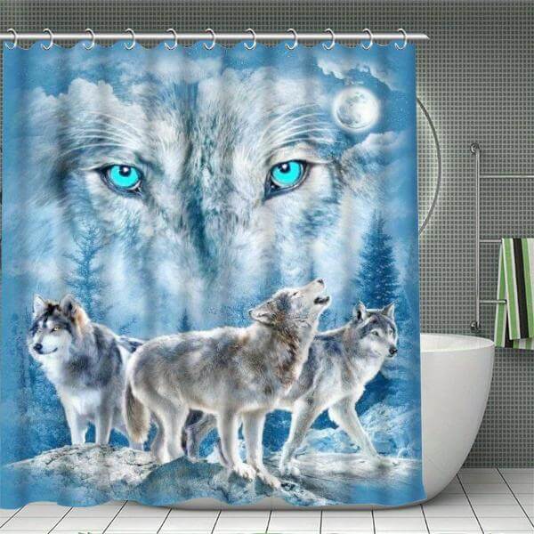 4pcs Wolf Shower Curtains with Waterproof, 3-Piece Toilet and Floor Mat