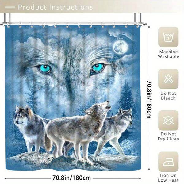 4pcs Wolf Shower Curtains with Waterproof, 3-Piece Toilet and Floor Mat