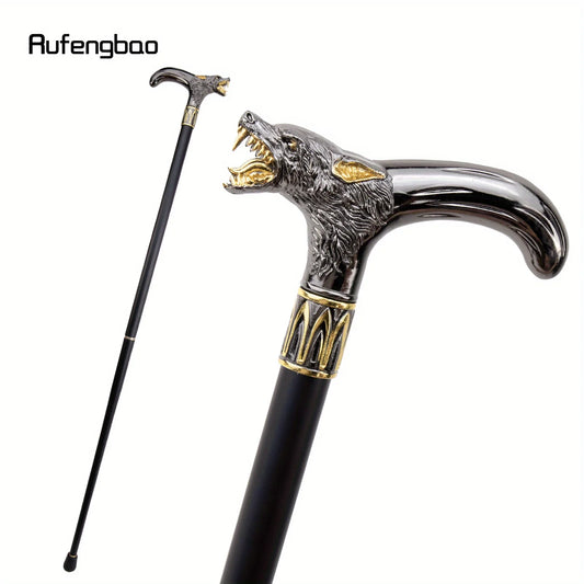 Golden Black Wolf Head Biting Walking Cane