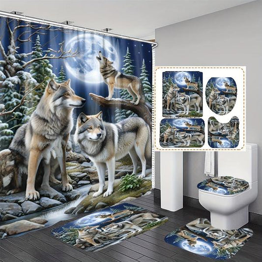 Wolf Themed Bathroom Décor Set with Moonlight Motif