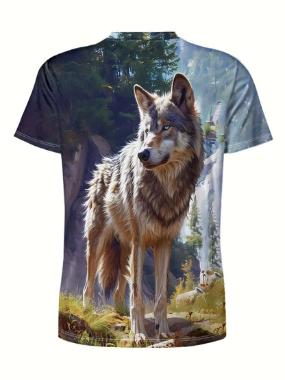 Men's 3D Wolf Print T-Shirt, with Nature-Inspired Design, Quick-dry Fabric