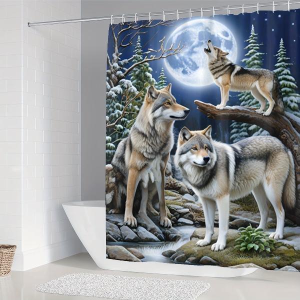 Wolf Themed Bathroom Décor Set with Moonlight Motif