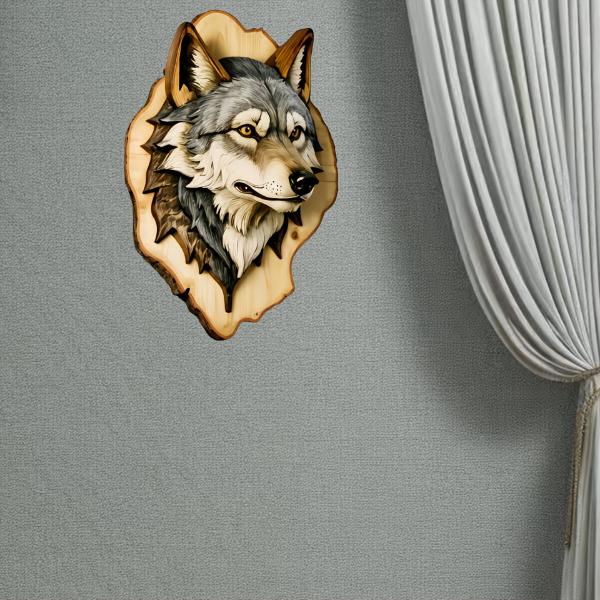 Charming Wooden Wolf & Tiger Head Wall Art - 2D Carved Animal Home Décor