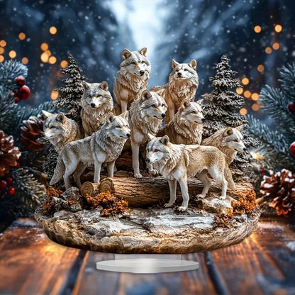 1pc Wolf Pack Sculpture with Stand, Tabletop Animal Themed Decorative Plaque