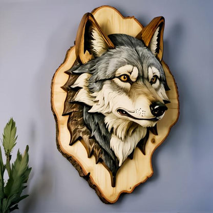 Charming Wooden Wolf & Tiger Head Wall Art - 2D Carved Animal Home Décor