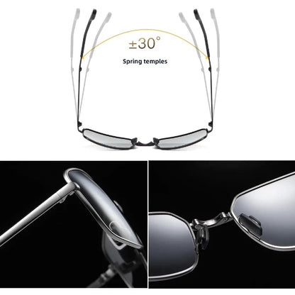 Folding Photochromic Sunglasses with Polarized Lens Rectangle Metal