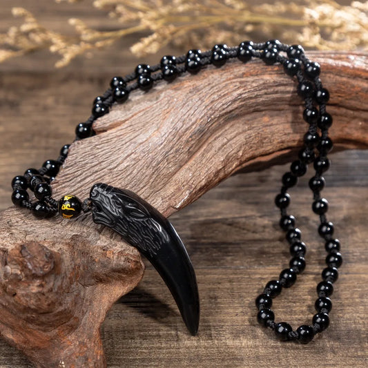 Nature Obsidian Wolf Tooth Pendant Necklaces Black and Ice Amulets Jewelry|Benefits Metals Type: Stainless Steel Necklace Type: Pendant Necklaces Material: Metal Gender: Unisex Function: fitness tracker Model Type: Obsidian Wolf Tooth Pendant Necklaces St