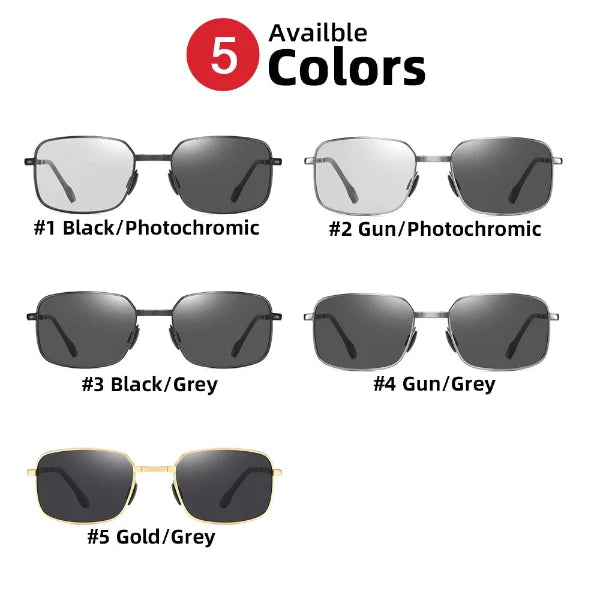 Folding Photochromic Sunglasses with Polarized Lens Rectangle Metal