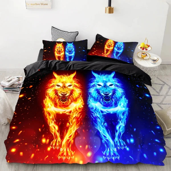 3D Printed Electric Wolf Bedding Set Custom, Duvet Cove, Benefits Type: Duvet Cover Sets Material: Microfiber Fabric Customized: Yes Grade: Quality Pattern: Printed Style: Modern Style Use: Home Quantity: 3 pcs Color Fastness (Grade): National Standards,