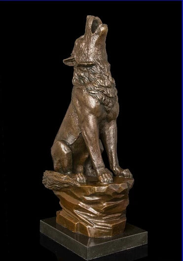 Howling Wolf Bronze Statue Roaring Wildlife Artwork Ornament Figurines, Benefits Theme: Wolf Material: Copper Main Material: Bronze with Marble Base Size(CM): H:47.5 x L:20 x W:15 Style: Vintage, Antique,