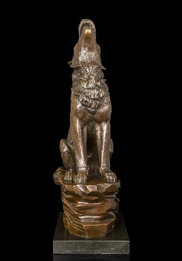 Howling Wolf Bronze Statue Roaring Wildlife Artwork Ornament Figurines, Benefits Theme: Wolf Material: Copper Main Material: Bronze with Marble Base Size(CM): H:47.5 x L:20 x W:15 Style: Vintage, Antique,