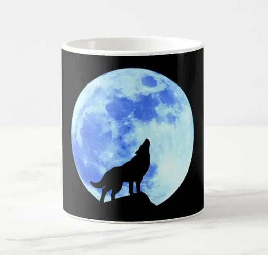 Black Wolf Howling At Full Moon Coffee Mug