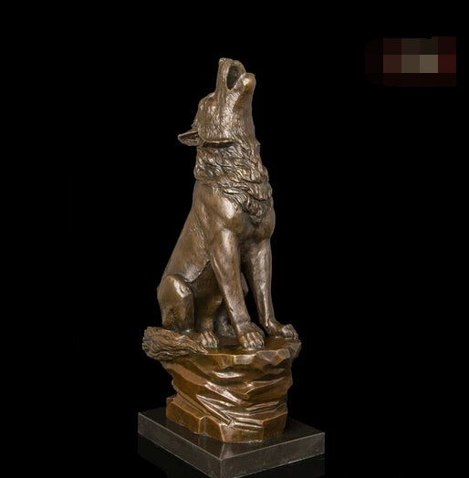 Howling Wolf Bronze Statue Roaring Wildlife Artwork Ornament Figurines, Benefits Theme: Wolf Material: Copper Main Material: Bronze with Marble Base Size(CM): H:47.5 x L:20 x W:15 Style: Vintage, Antique,