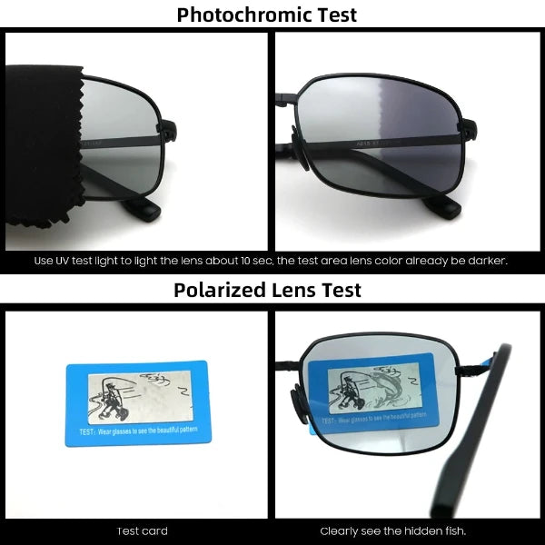 Folding Photochromic Sunglasses with Polarized Lens Rectangle Metal