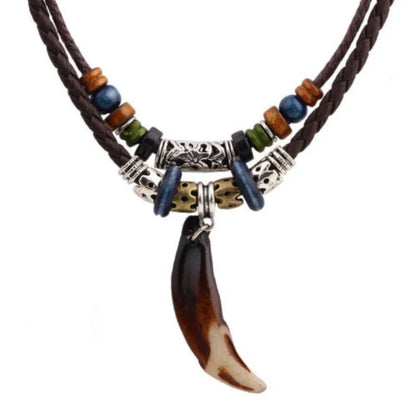 1PC Men Women's Goth Multi-layer Vintage Wolf Tooth Pendant|Benefits Chain Type: Rope Chain Material: Leather, Beads, Alloy Size: 45cm/17.71' Adjustable Quantity: 1pc necklace Gender: Unisex Type: Necklace Style: TRENDY Material: Wood Metals Type: zinc Al