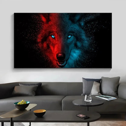 Red and Blue Wolf Canvas Painting Wall Art No Frame