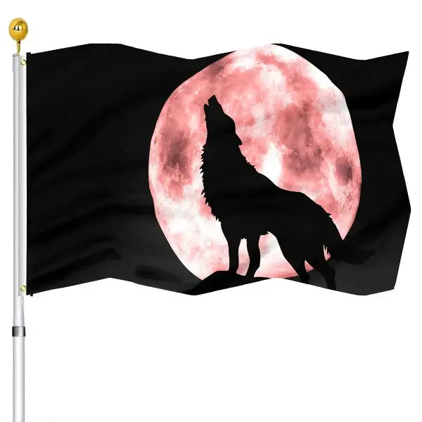 Scary Wolf Red Moon Night Howling Flag