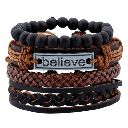 3 pcs/set Handmade Woven Leather Bracelet for Unisex, Vintage Braided|Benefits Style: Casual/Sporty Clasp Type: Toggle-clasps Material: Leather Metal Type: Stainless Steel Gender: Unisex Item Type: Bracelet Bracelets Type: Chain & Link Bracelet|Red Wolf V