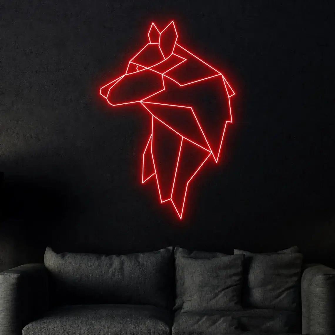 Wolf Geometric Neon Red Light Wall Art Décor|SPECIFICATIONS Model: Neon Light Material: Acrylic|Red Wolf Vision