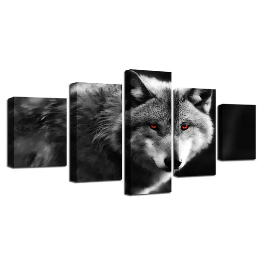 5 Piece Red Eyed Wolf Spirit Wall Art Canvas Pictures|SPECIFICATIONS Style: Modern Style High-Concerned Chemical: None Frame: No Subjects: Animal Material: CANVAS Form: Combined Shape: Irregular Medium: Waterproof Ink Original: Yes|Red Wolf Vision