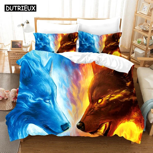 3D Wolf Opposites Print 2/3Pcs Comfortable Duvet Cover Pillow Case Bedding Sets, Benefits Customized: Yes Process Technique: Quilting Material: 100% Polyester Type: Duvet cover & 2pcs Pillowcase Fabric Style: Polycotton Style: 3D Print Quantity: 3 pcs Col