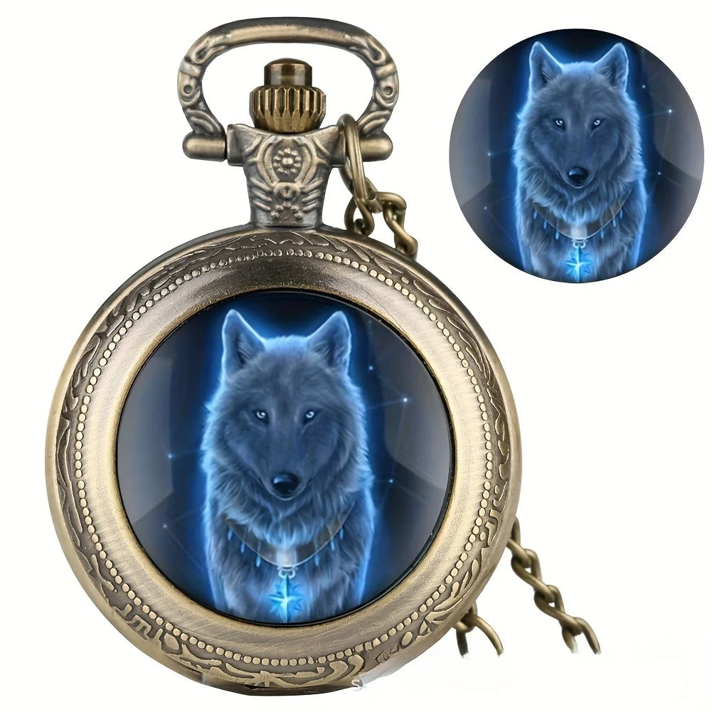 1pc Retro Wolf Pocket Watch, Unique Pendant Clock, Unisex Gift|1pc Retro Wolf Pocket Watch, Unique Pendant Clock, Unisex Gift|Red Wolf Set,Unique Products|Red Wolf Vision|Red Wolf Vision