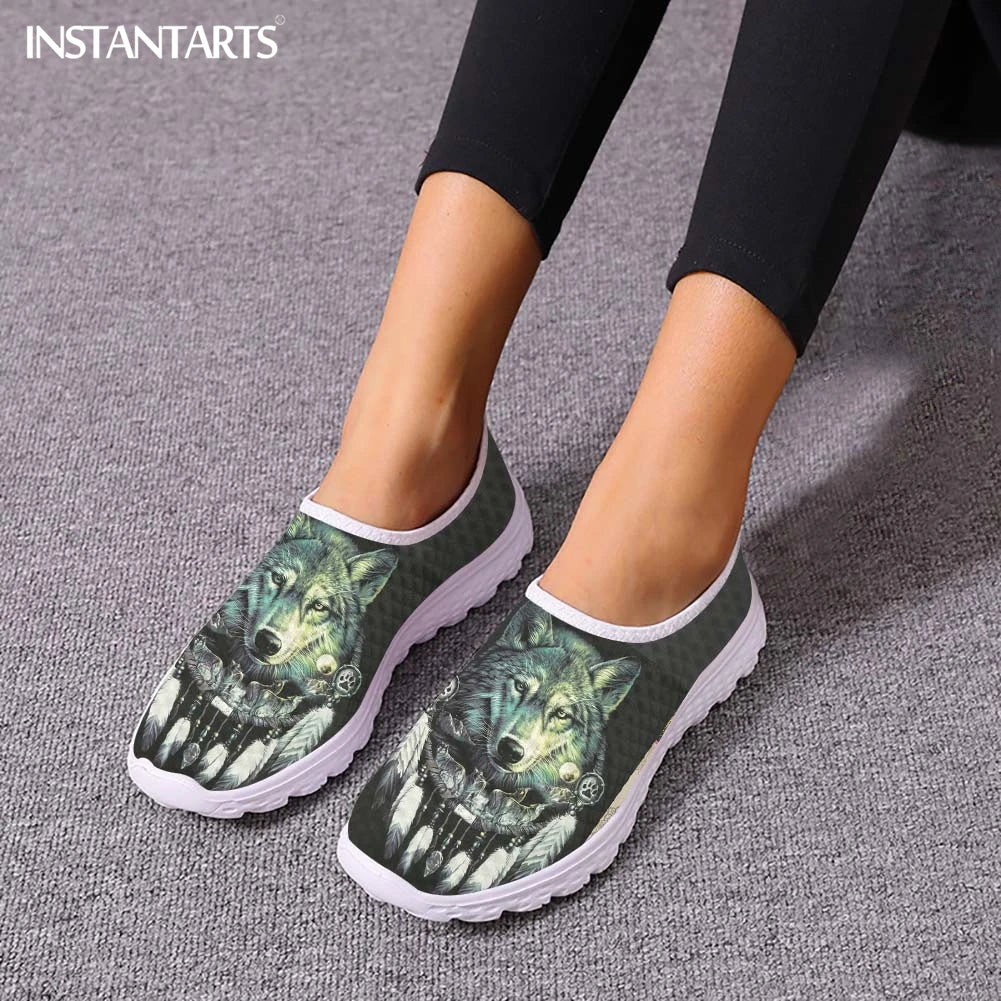 Breathable Women Wolves Pack With Ethnic Native Dreamcatcher Mesh Shoes