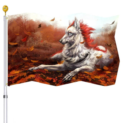 Scary Wolf Red Moon Night Howling Flag