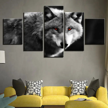 5 Piece Red Eyed Wolf Spirit Wall Art Canvas Pictures|SPECIFICATIONS Style: Modern Style High-Concerned Chemical: None Frame: No Subjects: Animal Material: CANVAS Form: Combined Shape: Irregular Medium: Waterproof Ink Original: Yes|Red Wolf Vision