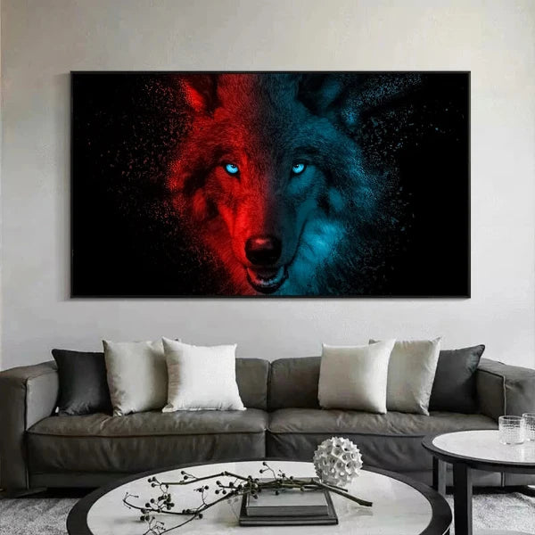 Red and Blue Wolf Canvas Painting Wall Art No Frame