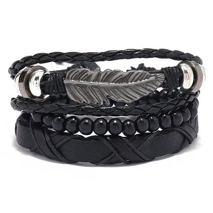 3 pcs/set Handmade Woven Leather Bracelet for Unisex, Vintage Braided|Benefits Style: Casual/Sporty Clasp Type: Toggle-clasps Material: Leather Metal Type: Stainless Steel Gender: Unisex Item Type: Bracelet Bracelets Type: Chain & Link Bracelet|Red Wolf V