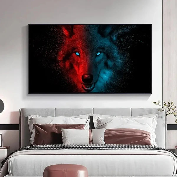 Red and Blue Wolf Canvas Painting Wall Art No Frame