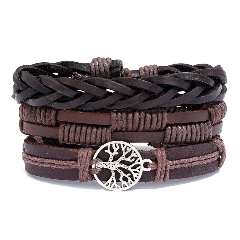 3 pcs/set Handmade Woven Leather Bracelet for Unisex, Vintage Braided|Benefits Style: Casual/Sporty Clasp Type: Toggle-clasps Material: Leather Metal Type: Stainless Steel Gender: Unisex Item Type: Bracelet Bracelets Type: Chain & Link Bracelet|Red Wolf V