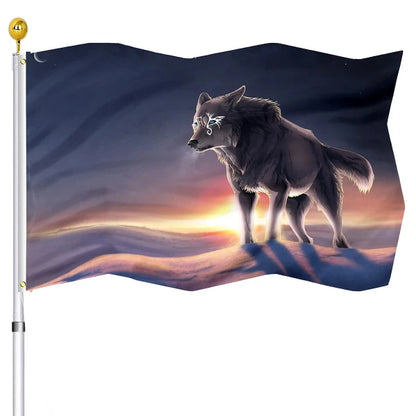 Scary Wolf Red Moon Night Howling Flag