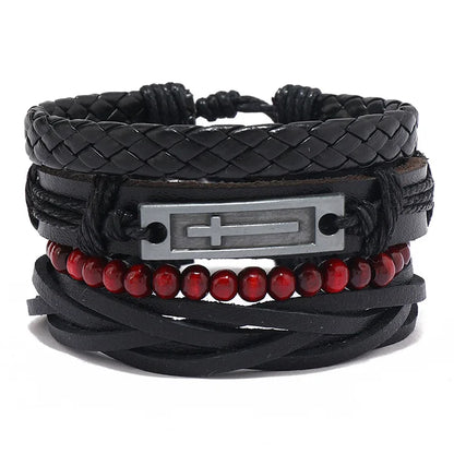 3 pcs/set Handmade Woven Leather Bracelet for Unisex, Vintage Braided|Benefits Style: Casual/Sporty Clasp Type: Toggle-clasps Material: Leather Metal Type: Stainless Steel Gender: Unisex Item Type: Bracelet Bracelets Type: Chain & Link Bracelet|Red Wolf V