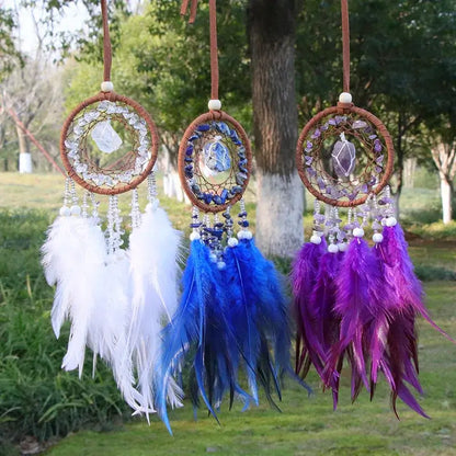 2pcs Chip raw Crystal Stone Exquisite Dream Catcher Car Mirror View Hanging Accessories