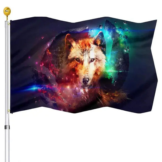 Wolf Vivid Color Space Meteorite Flag Banner