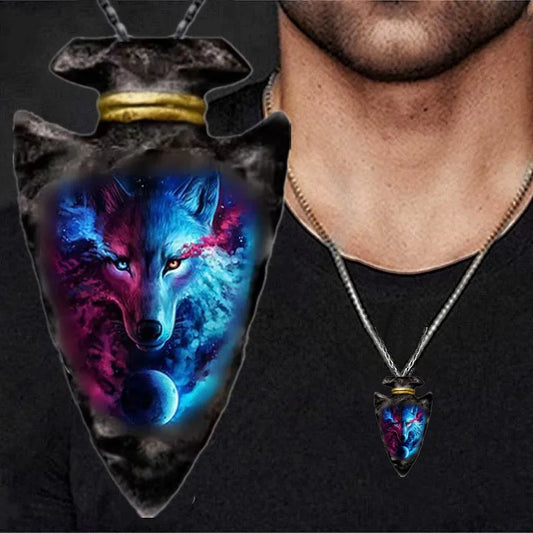 Creative Stainless Steel Wolf Triangle Pendant Punk Necklace|Benefits Metals Type: Zinc Alloy Necklace Type: Pendant Necklaces Material: Metal Gender: Men Style: Trendy Shape\pattern: Wolf Chain Type: O-chain Item Type: Necklace|Red Wolf Vision