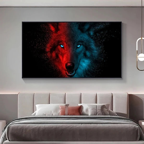 Red and Blue Wolf Canvas Painting Wall Art No Frame