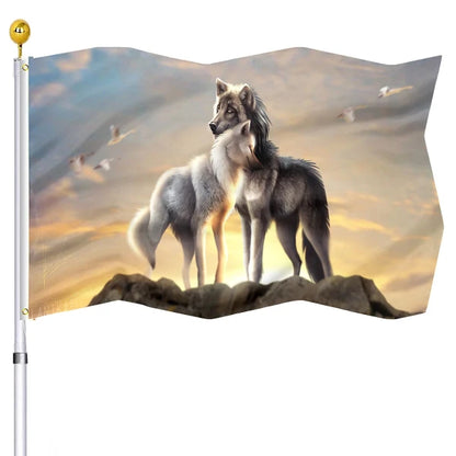 Scary Wolf Red Moon Night Howling Flag